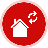 White house icon with refresh symbol.
