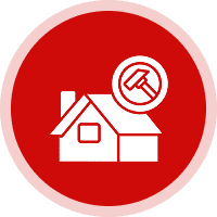 House icon with hammer on red circle.